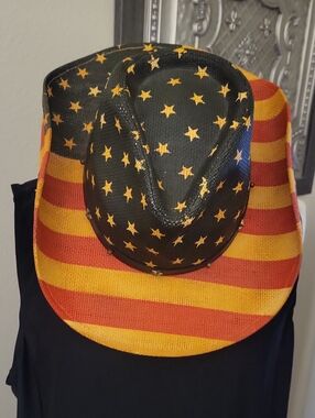 Patriotic Cowboy Hat in Black, Red & Yellow - Men’s Western 100% Straw Hat